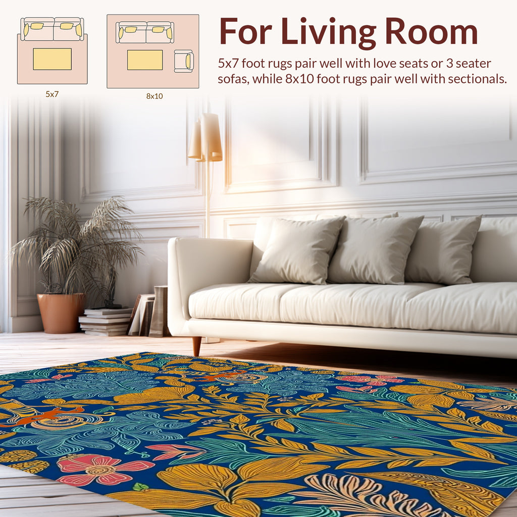 Intricate Floral Pattern Blue Rug