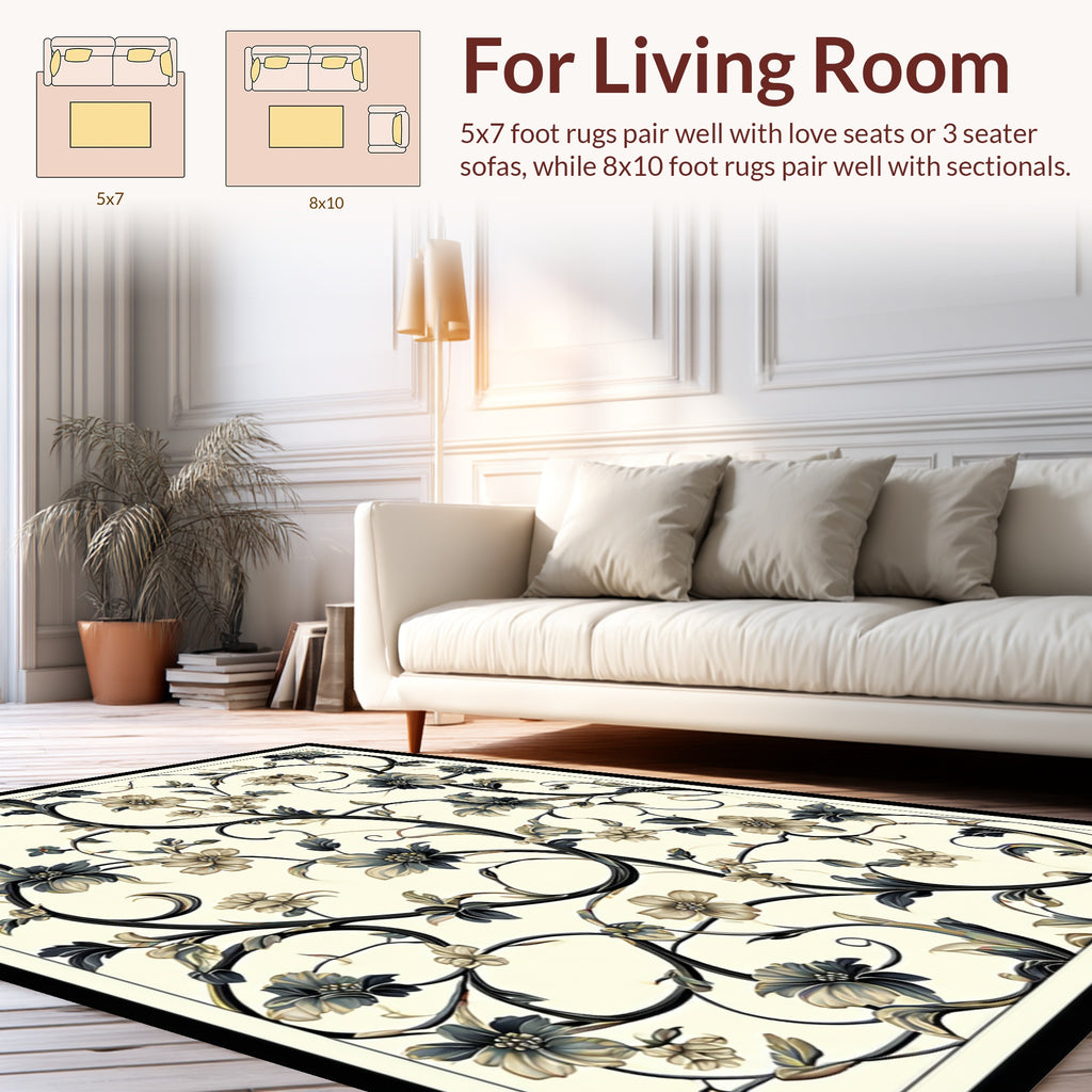 Elegant Floral Scroll Patterned Rug