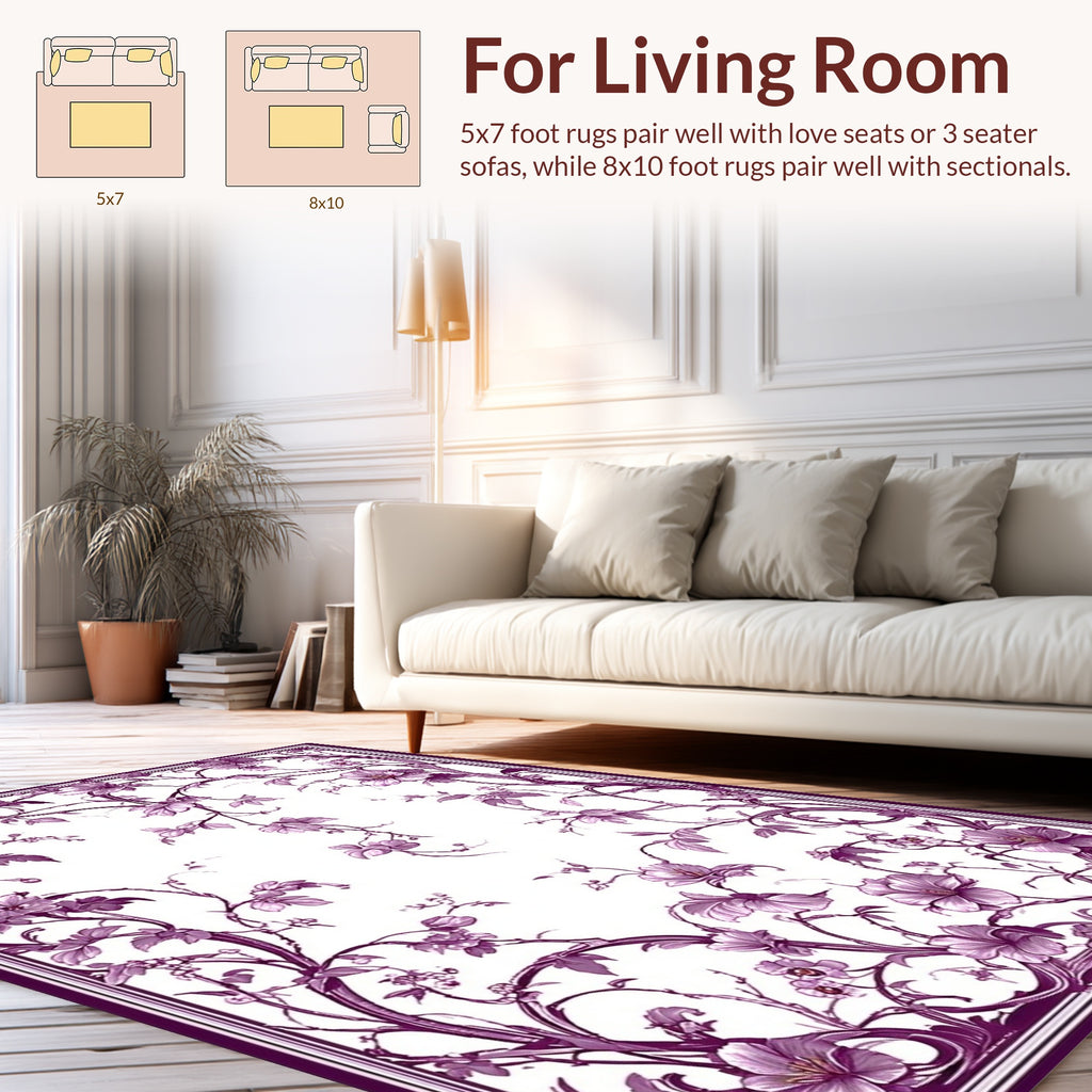 Elegant Plum Floral Vine Art Rug