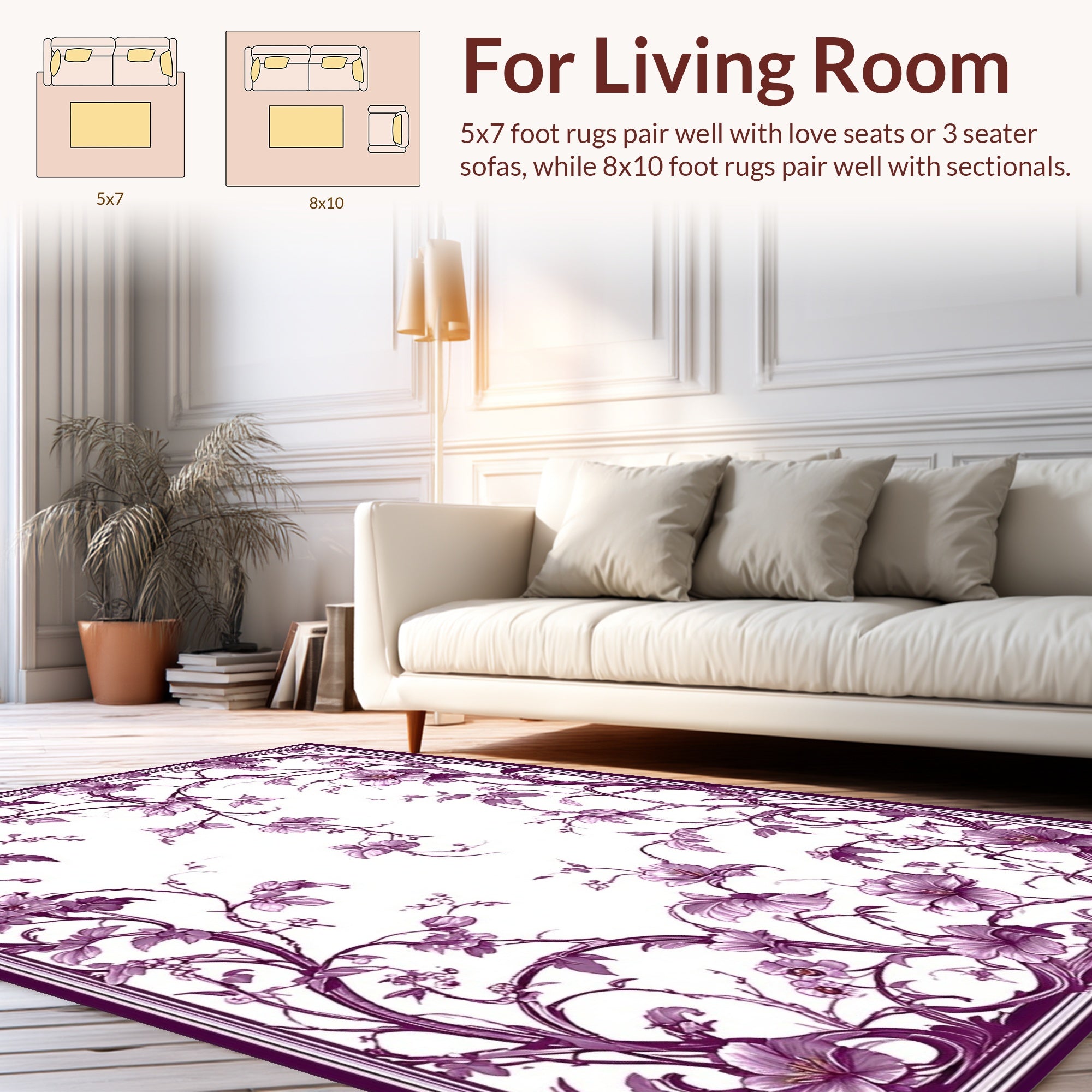 Elegant Plum Floral Vine Art Rug