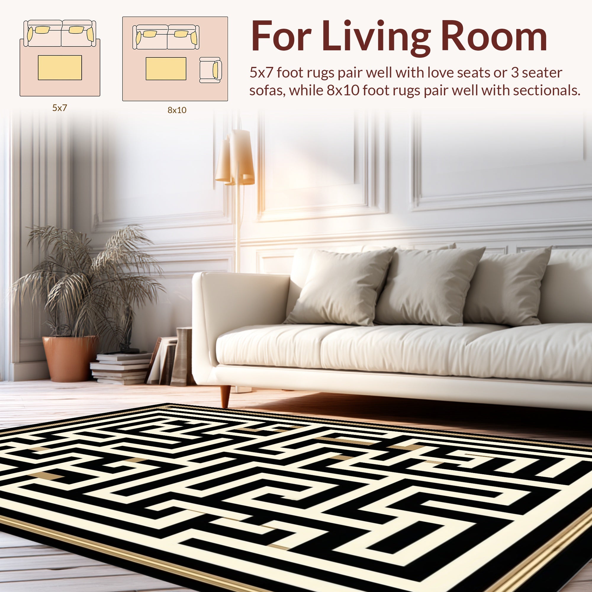 Modern Black And Cream Maze Design Rug