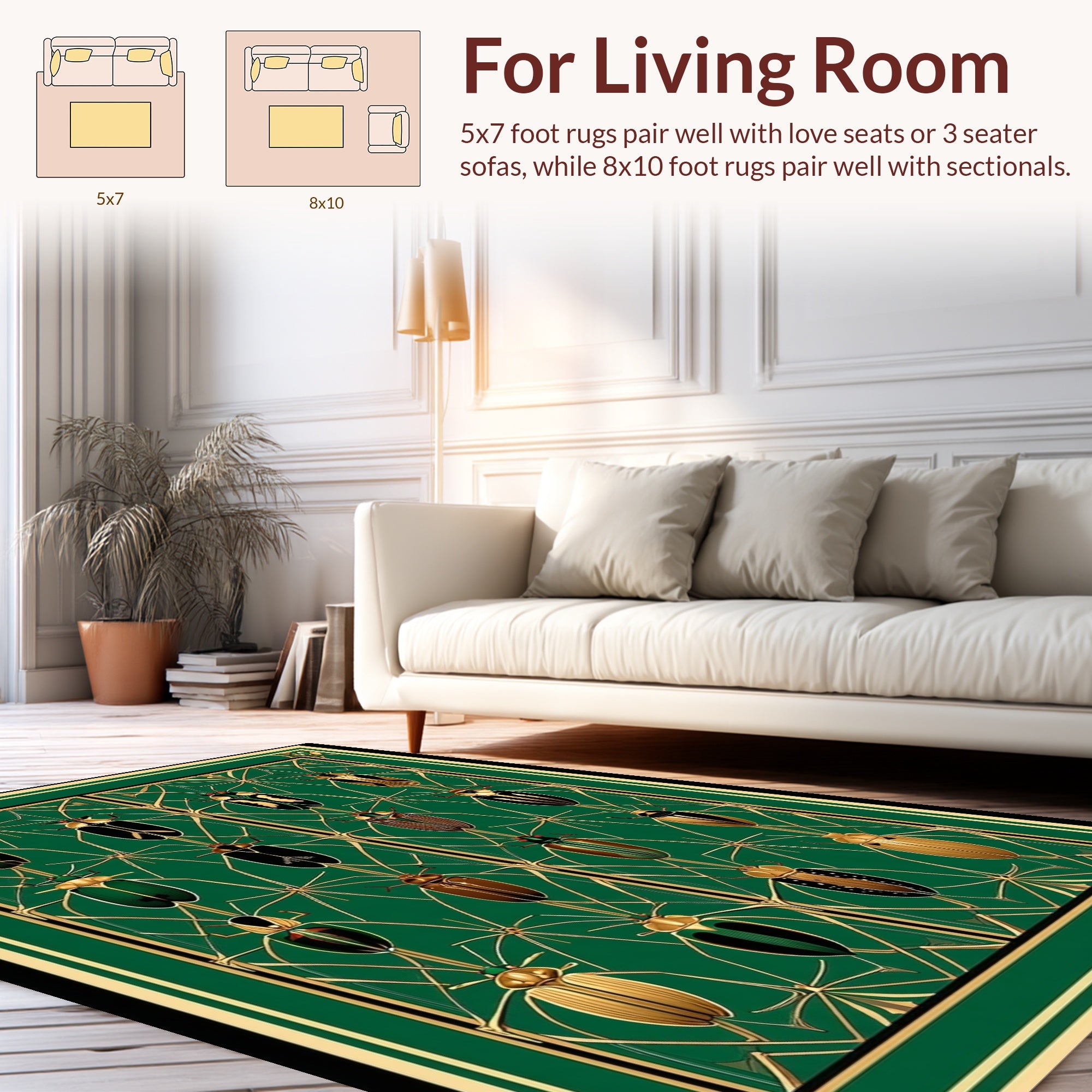 Emerald Art Deco Insect Pattern Rug