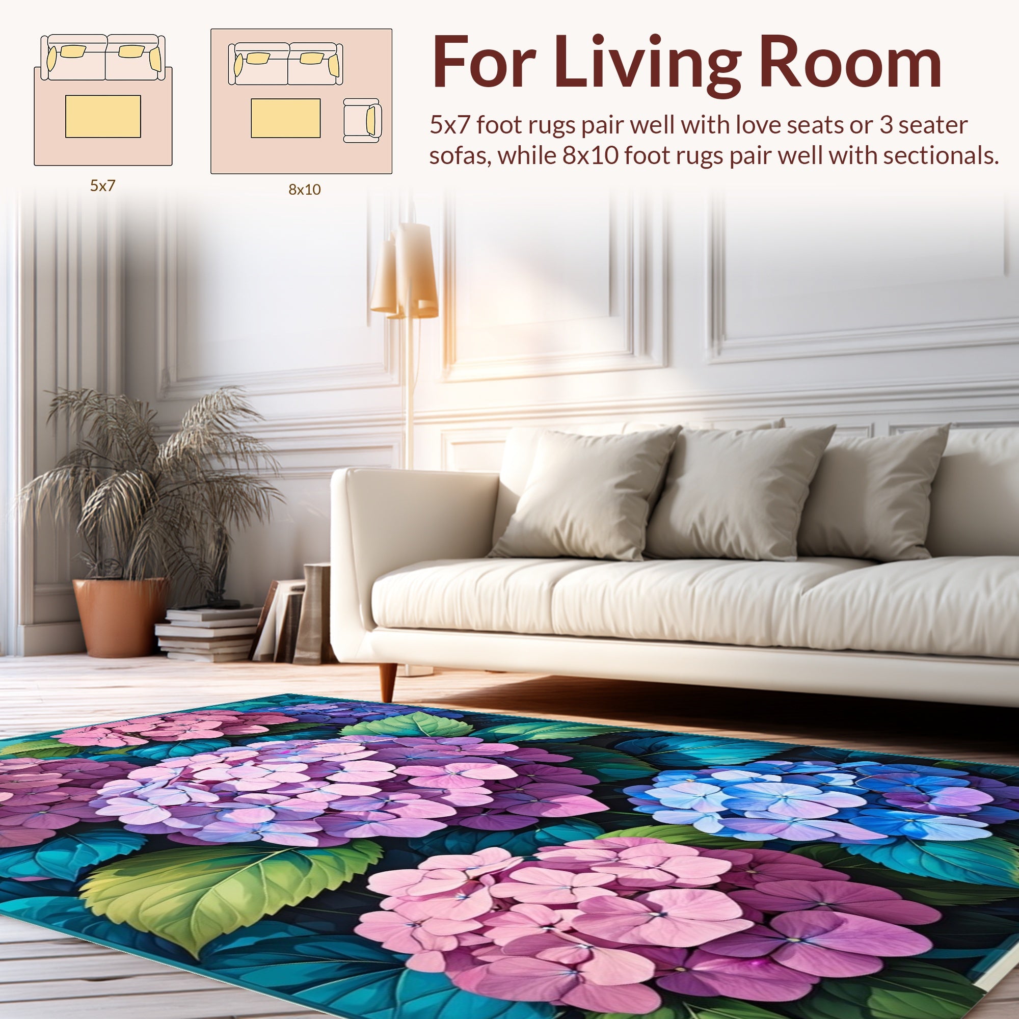 Hydrangea Blossom Garden Floral Design Rug