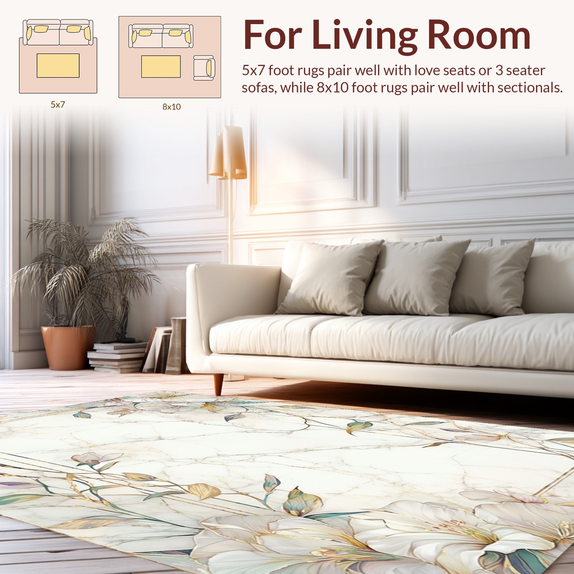 Floral Botanical Marble Inspired Art Rug