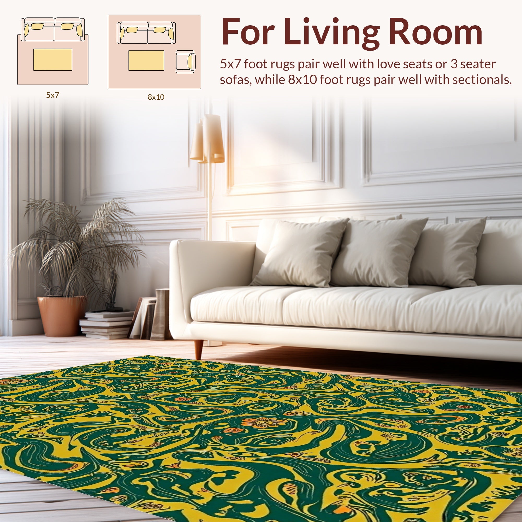 Yellow Green Abstract Swirl Pattern Rug