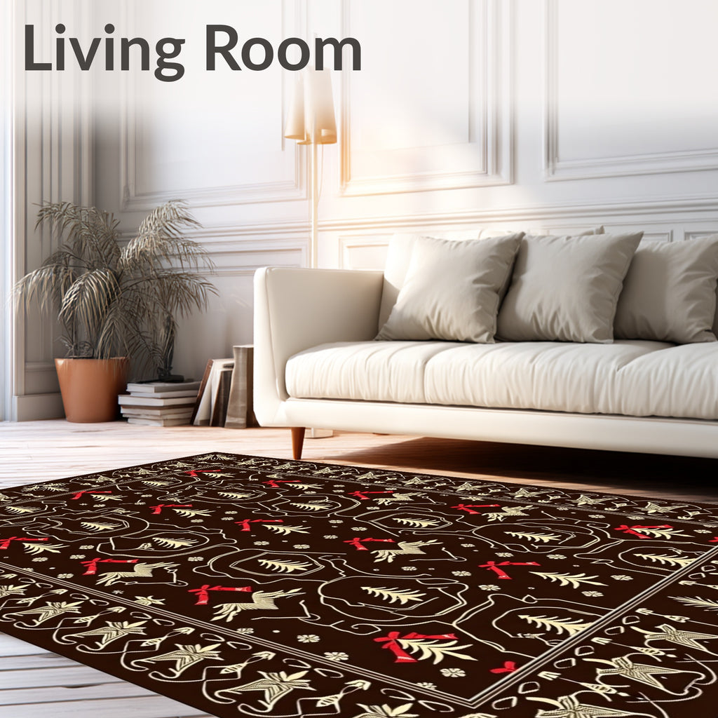 Brown Red Deer Christmas Tree Border Rug