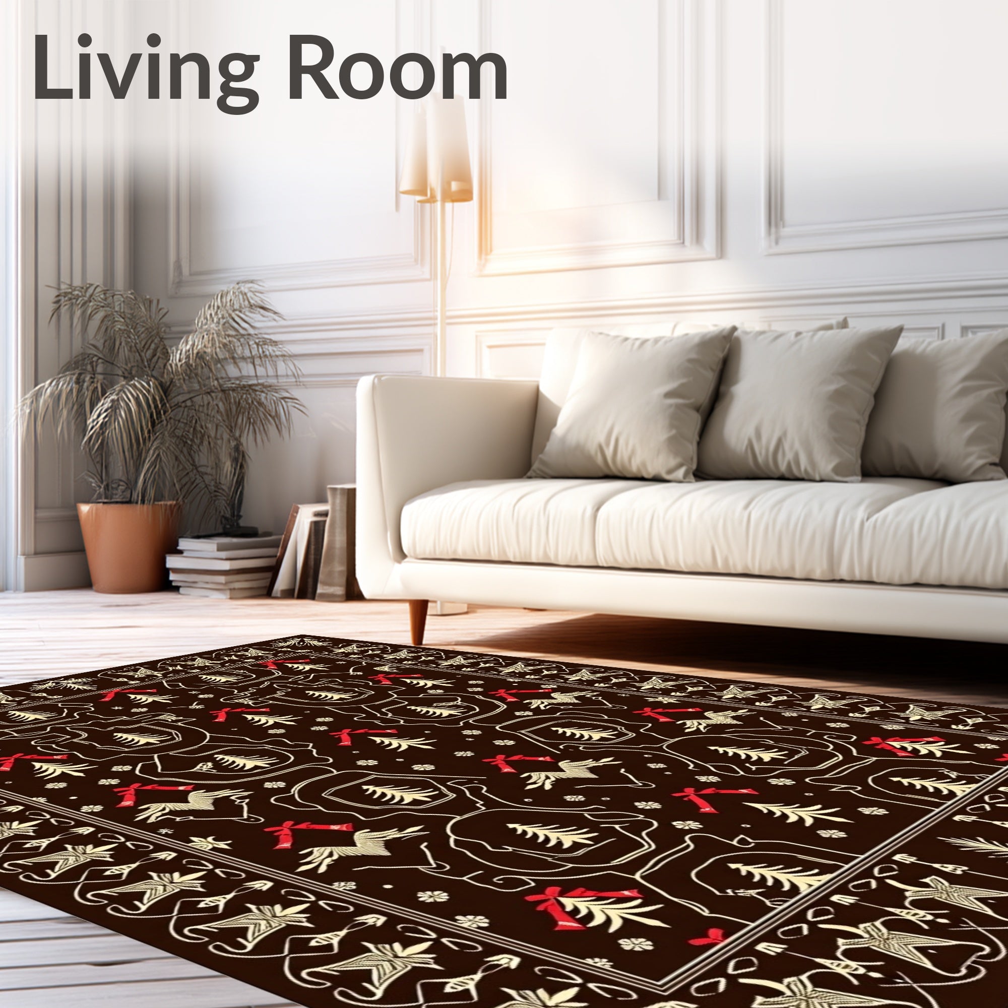 Brown Red Deer Christmas Tree Border Rug