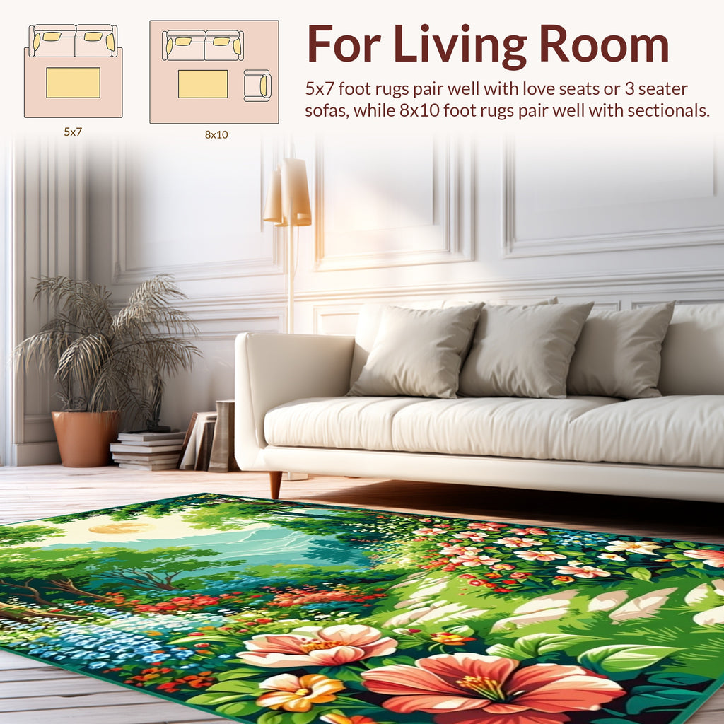 Enchanted Garden Path Floral Scene Rug