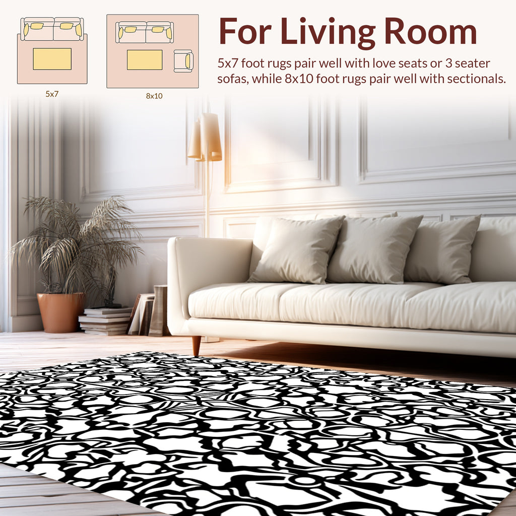 Intricate Black White Floral Pattern Rug