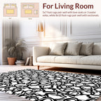 Intricate Black White Floral Pattern Rug