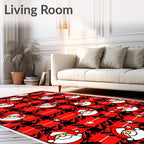 Cozy Red Plaid Jolly Santa Snowflakes Rug
