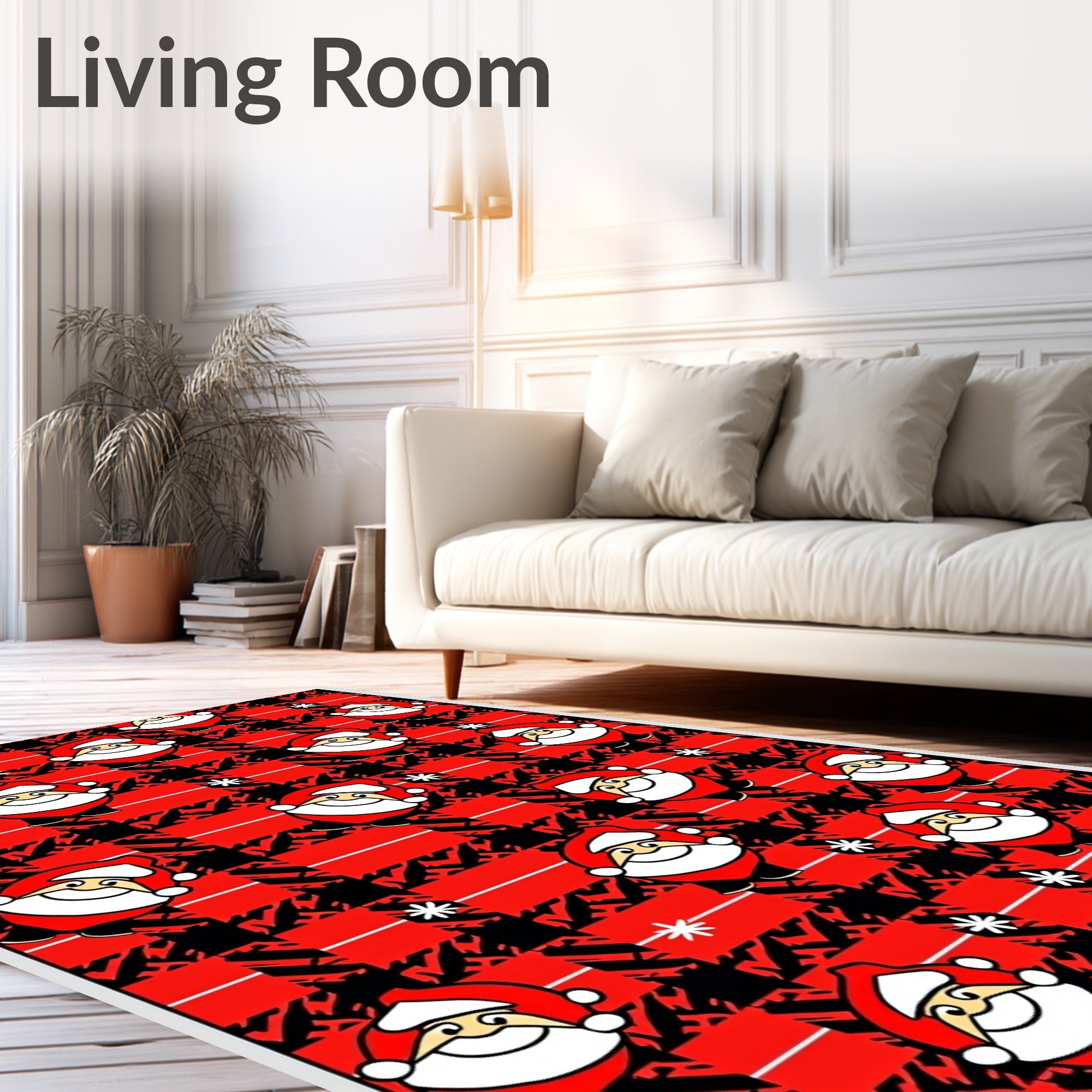 Cozy Red Plaid Jolly Santa Snowflakes Rug