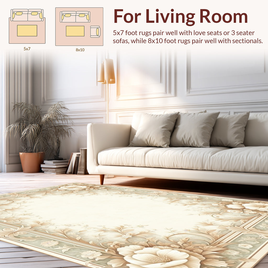 Subtle Floral Beige Ivory Pastel Accent Rug