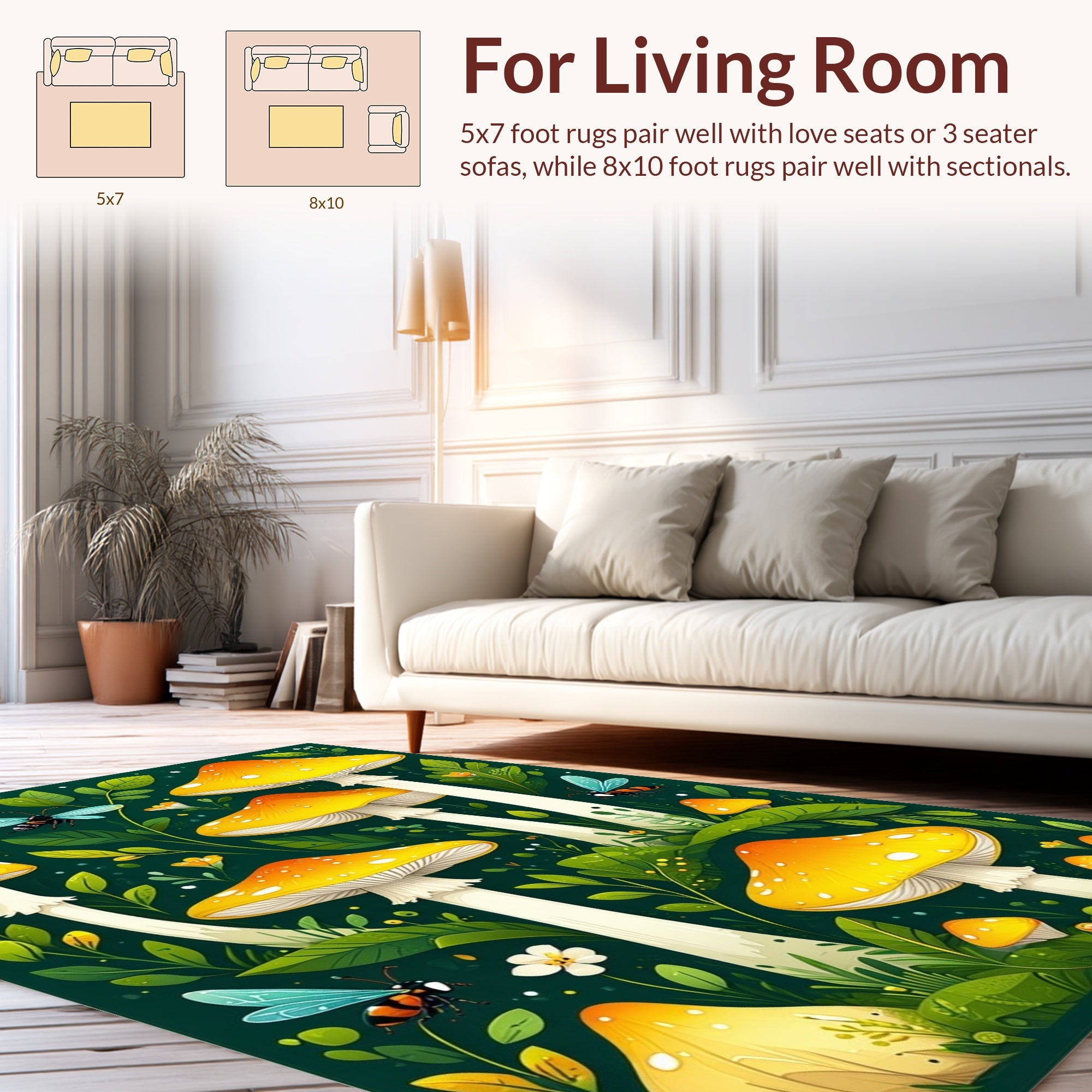 Whimsical Toadstool And Insect Pattern Rug