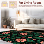 Vibrant Floral Design On Black Canvas Rug