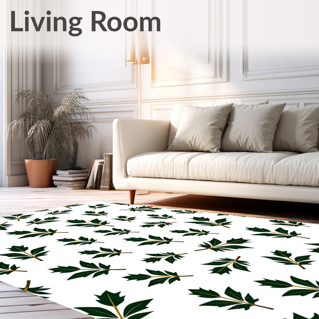Dark Green Leafy Botanical Scatter Rug