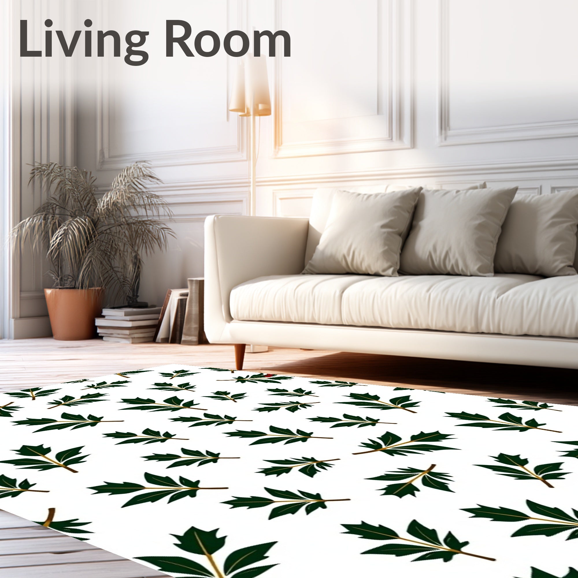 Dark Green Leafy Botanical Scatter Rug