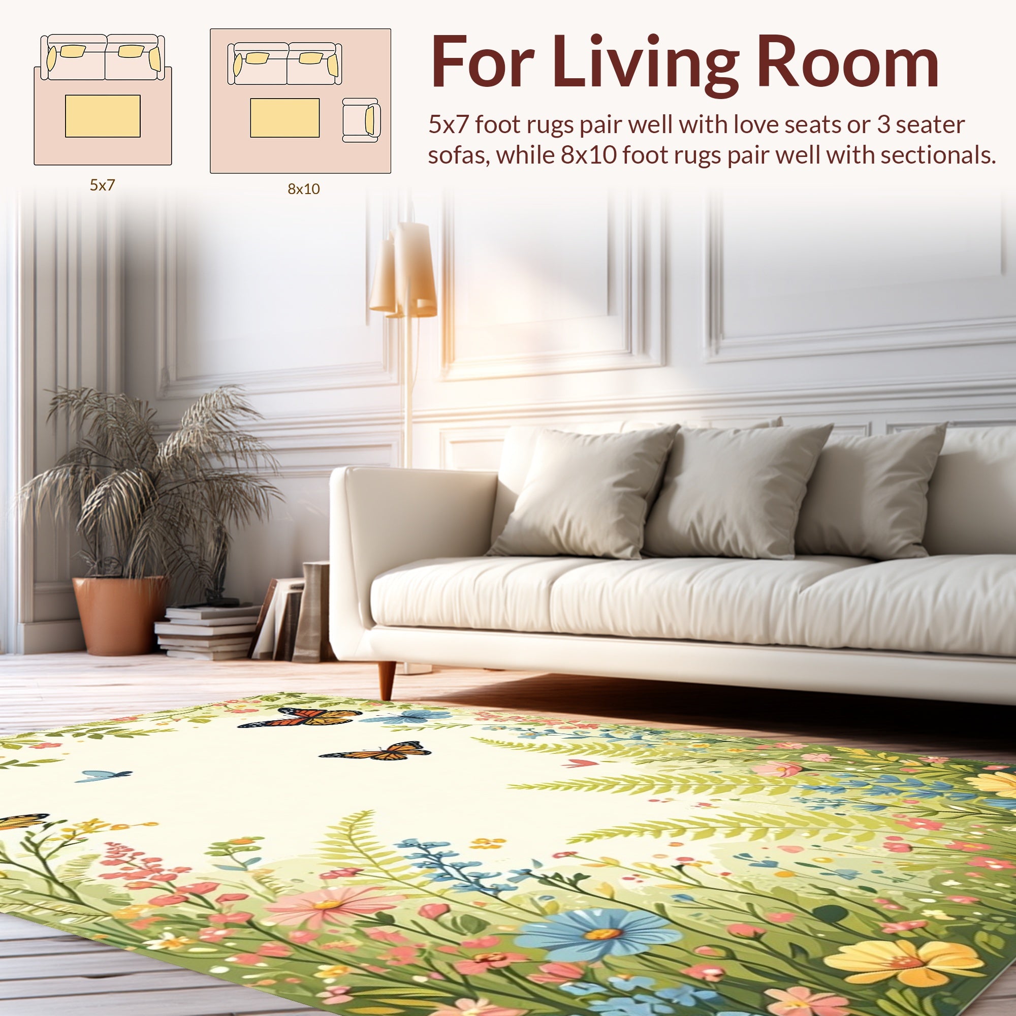 Whimsical Butterfly Garden Floral Rug