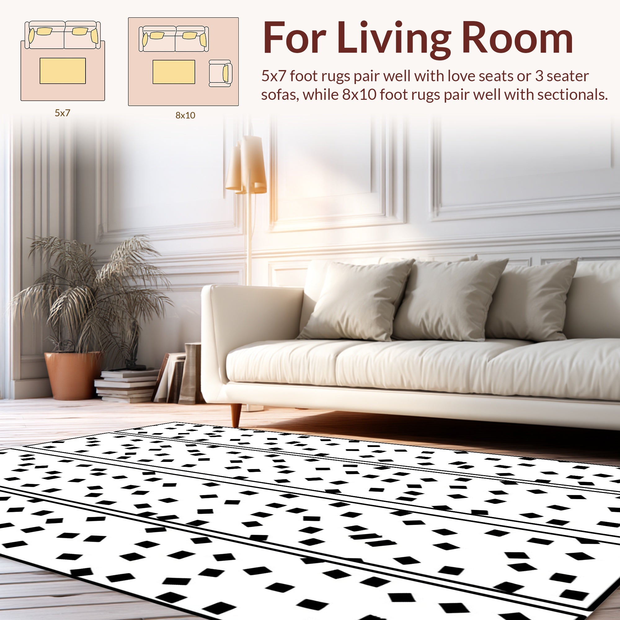 Scattered Black Square Pattern Liner Rug