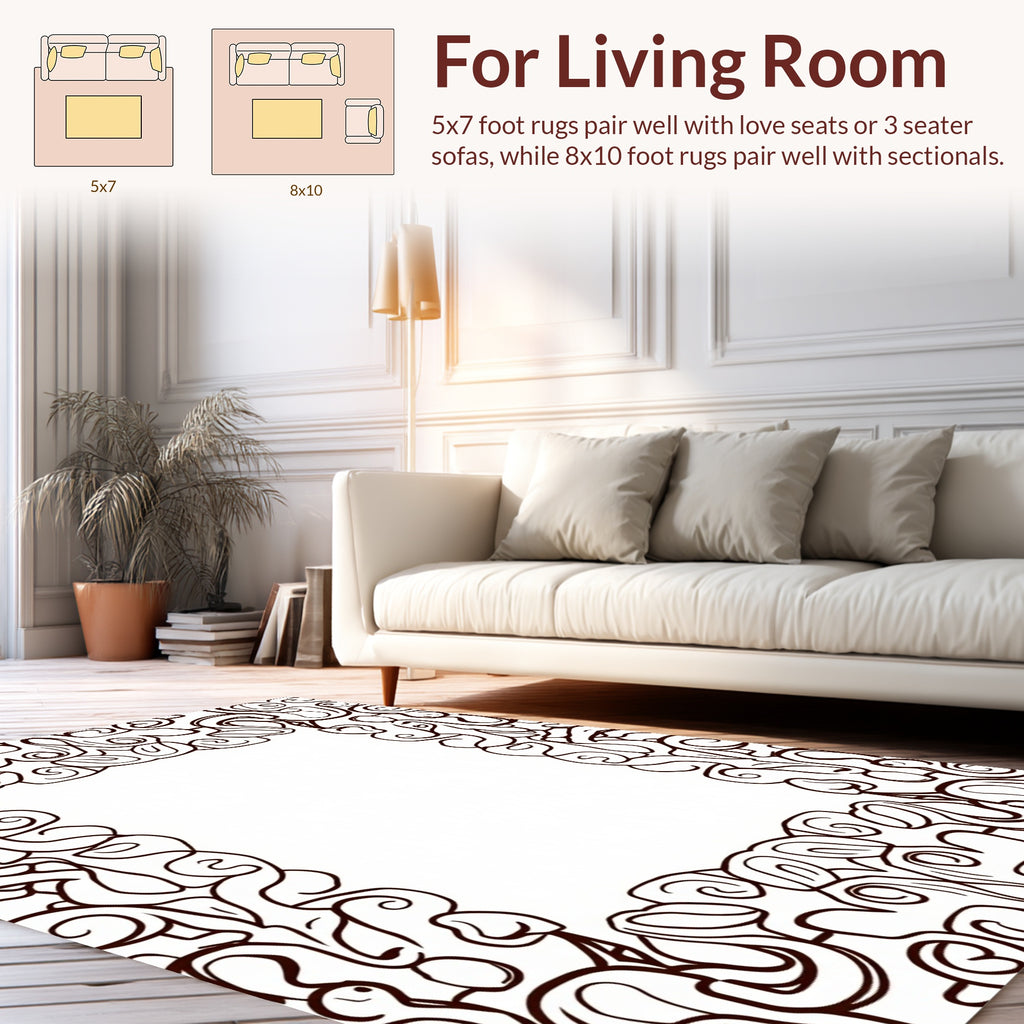 Ornate Abstract Paisley Border Design Rug