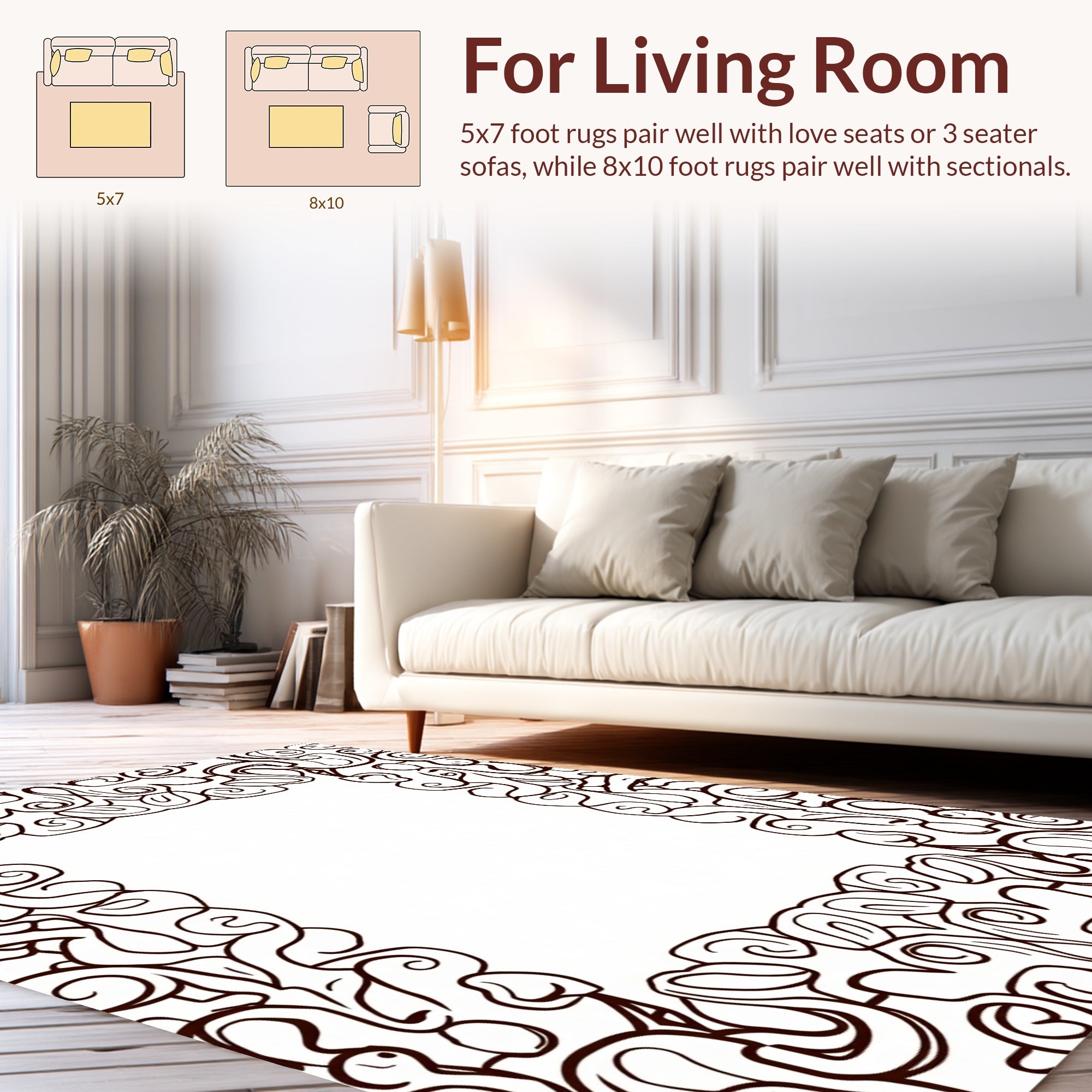 Ornate Abstract Paisley Border Design Rug