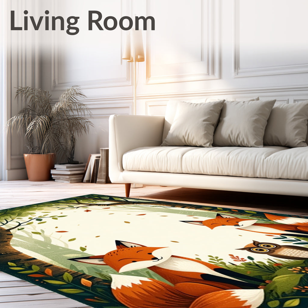 Woodland Creatures Whimsical Forest Design Rug