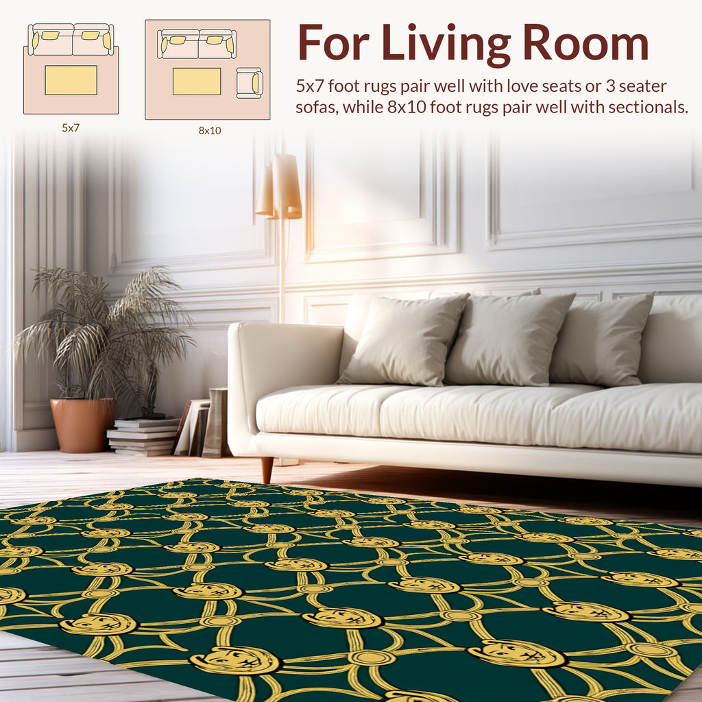Golden Lion Heads Lattice Pattern Rug