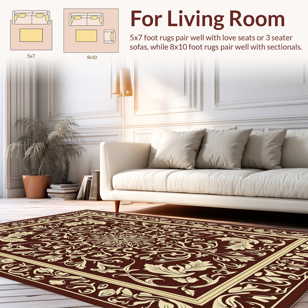 Elegant Floral Centerpiece Scrollwork Rug