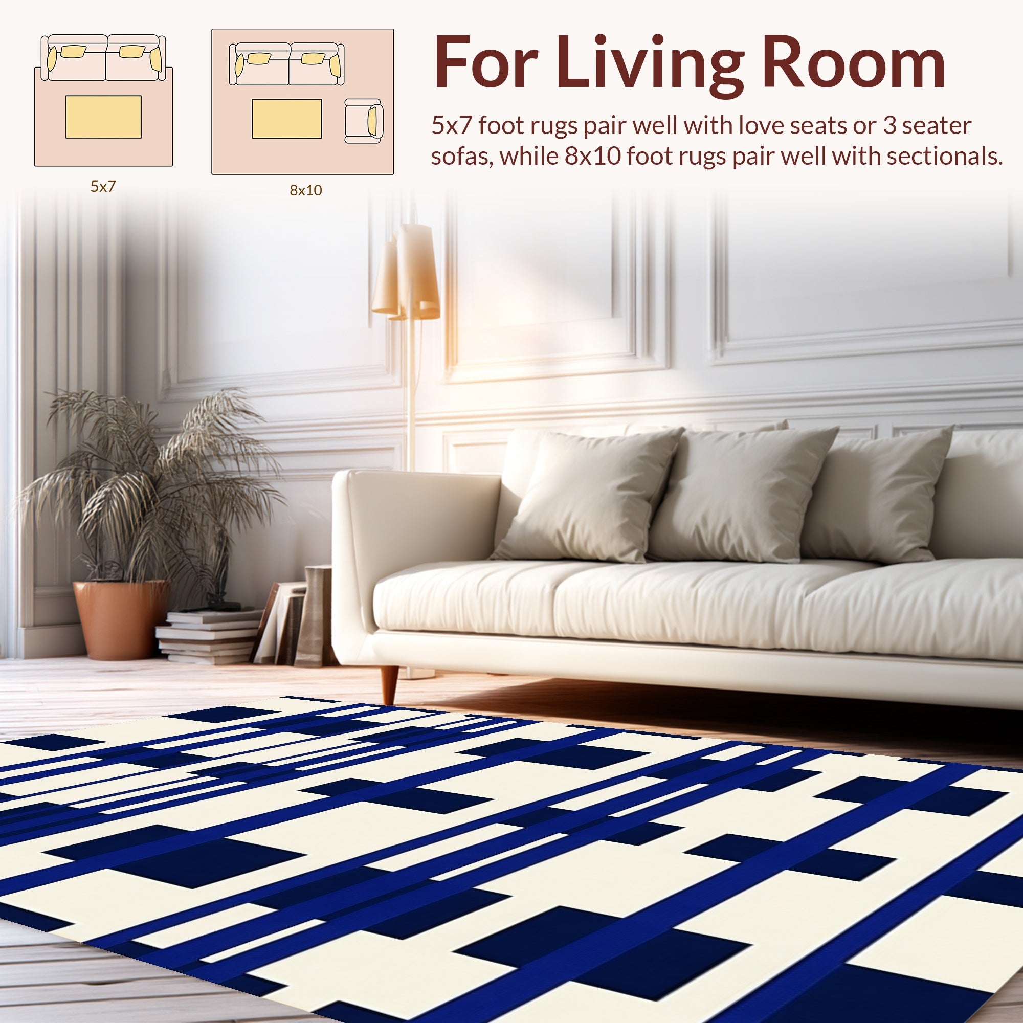 Deep Blue Grid Pattern Rug