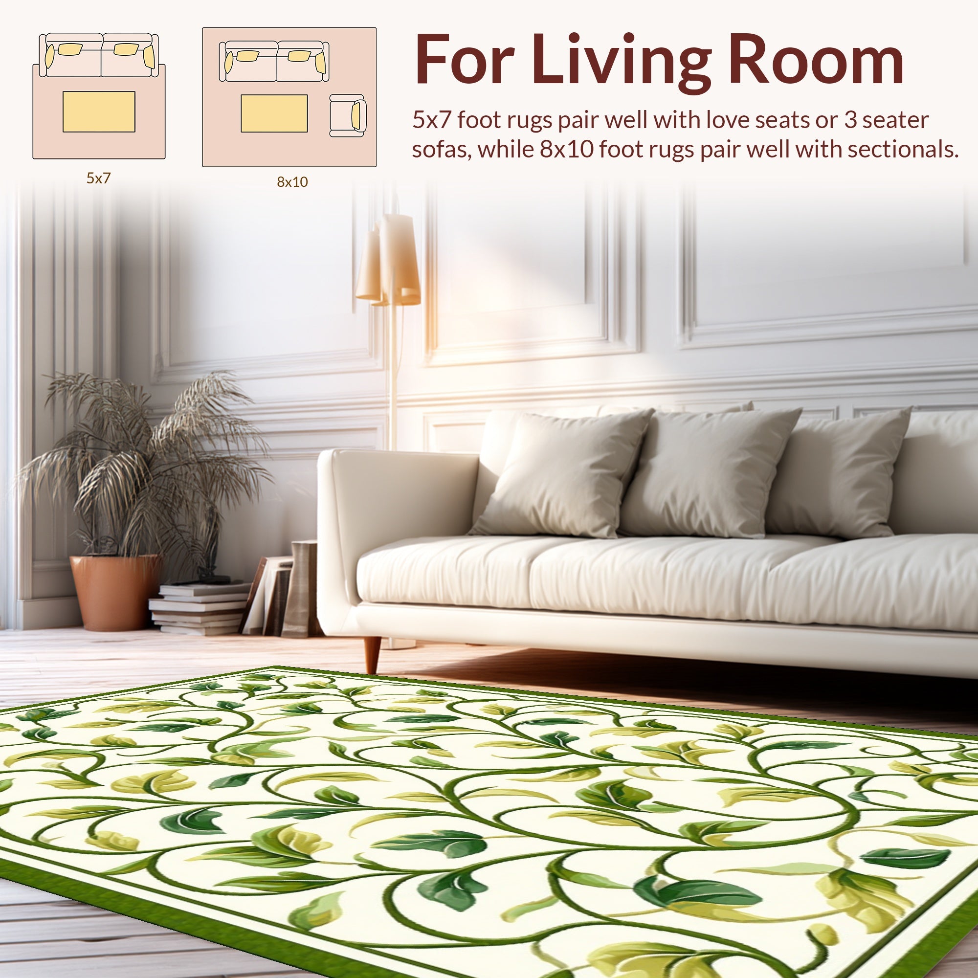 Green Vine Leaf Pattern Rug