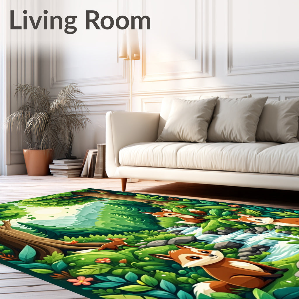 Whimsical Forest Woodland Fox Scene Rug