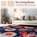 Red Octopus and Floral Print Rug