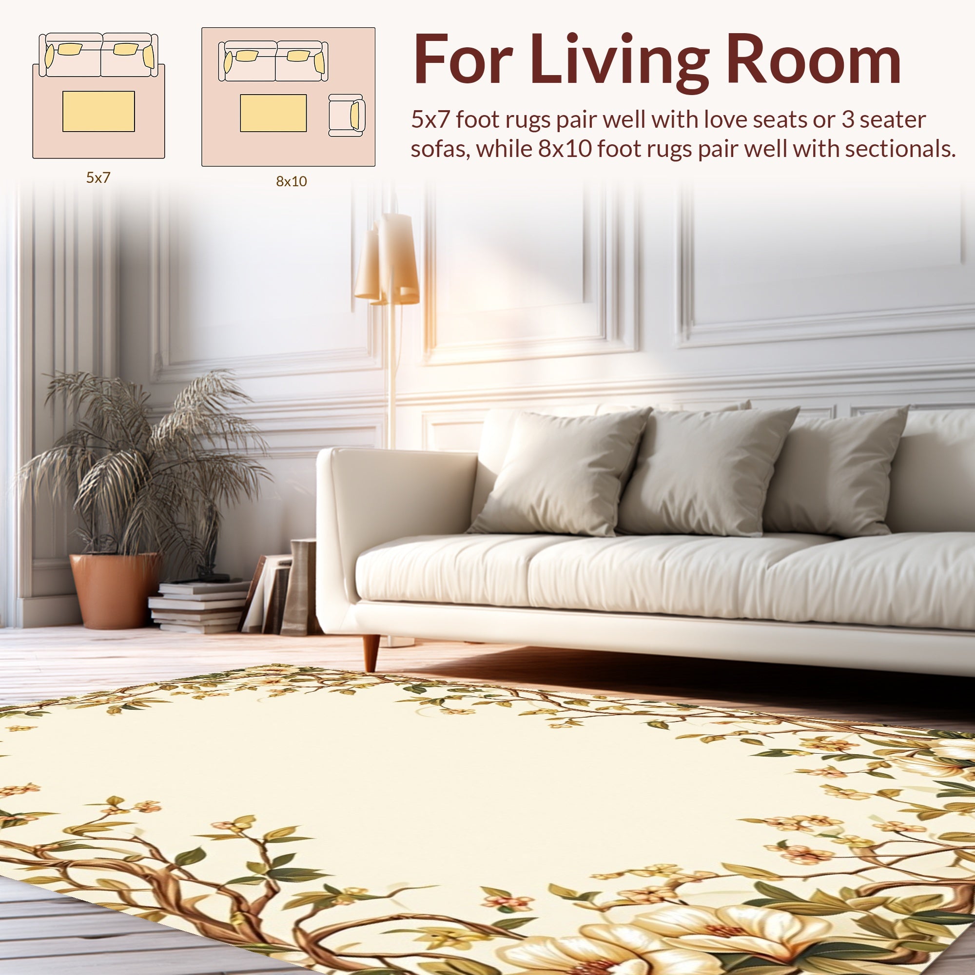 Cream Floral Vine Pattern Rug
