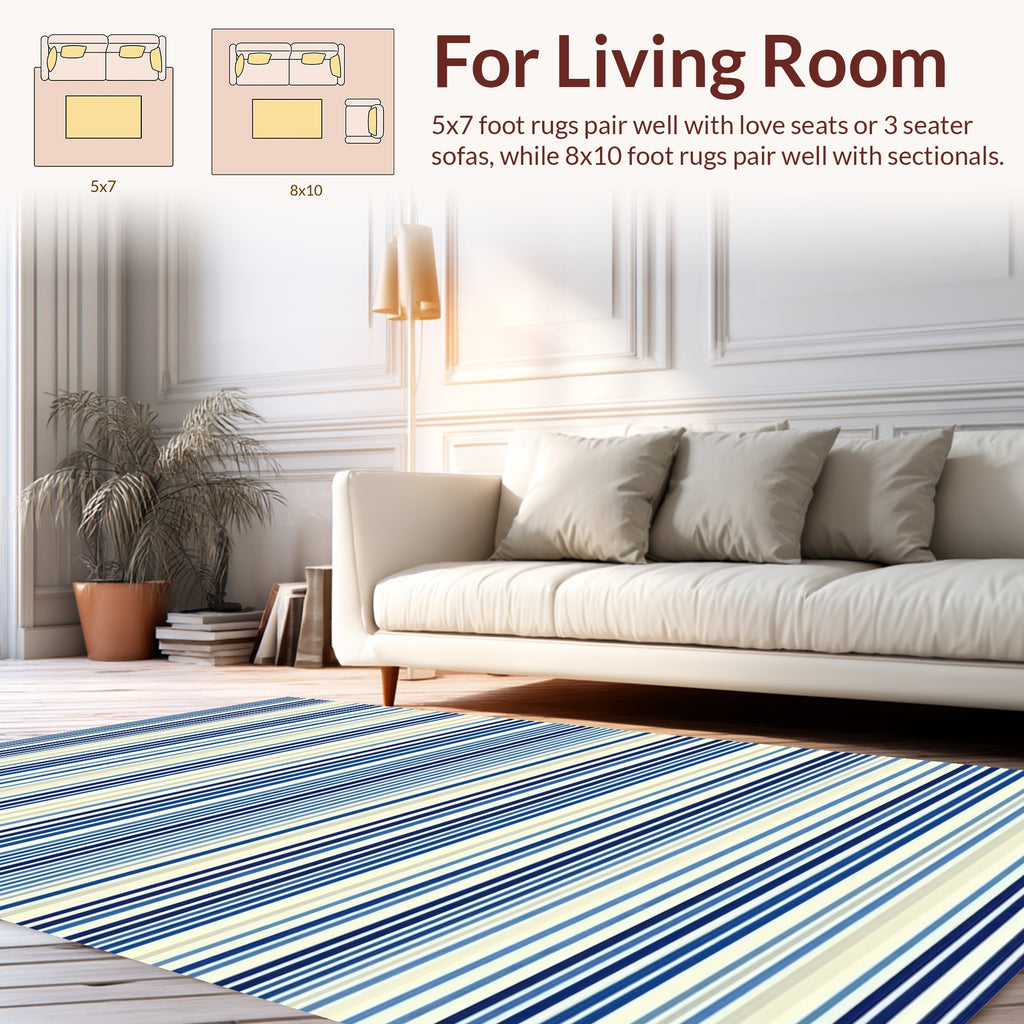 Classic Blue White Striped Design Rug