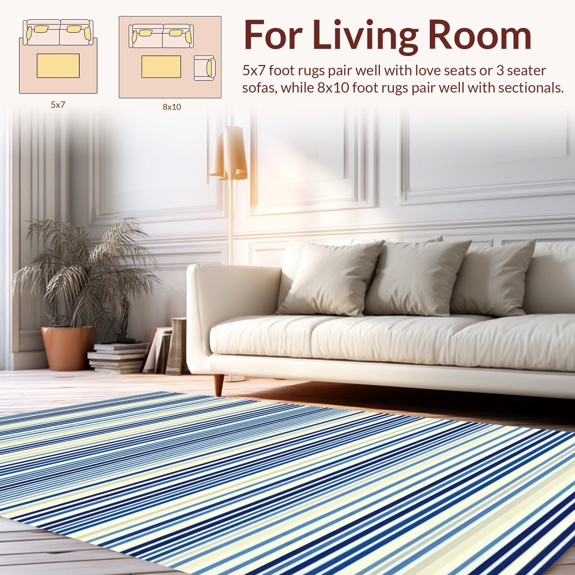 Classic Blue White Striped Design Rug