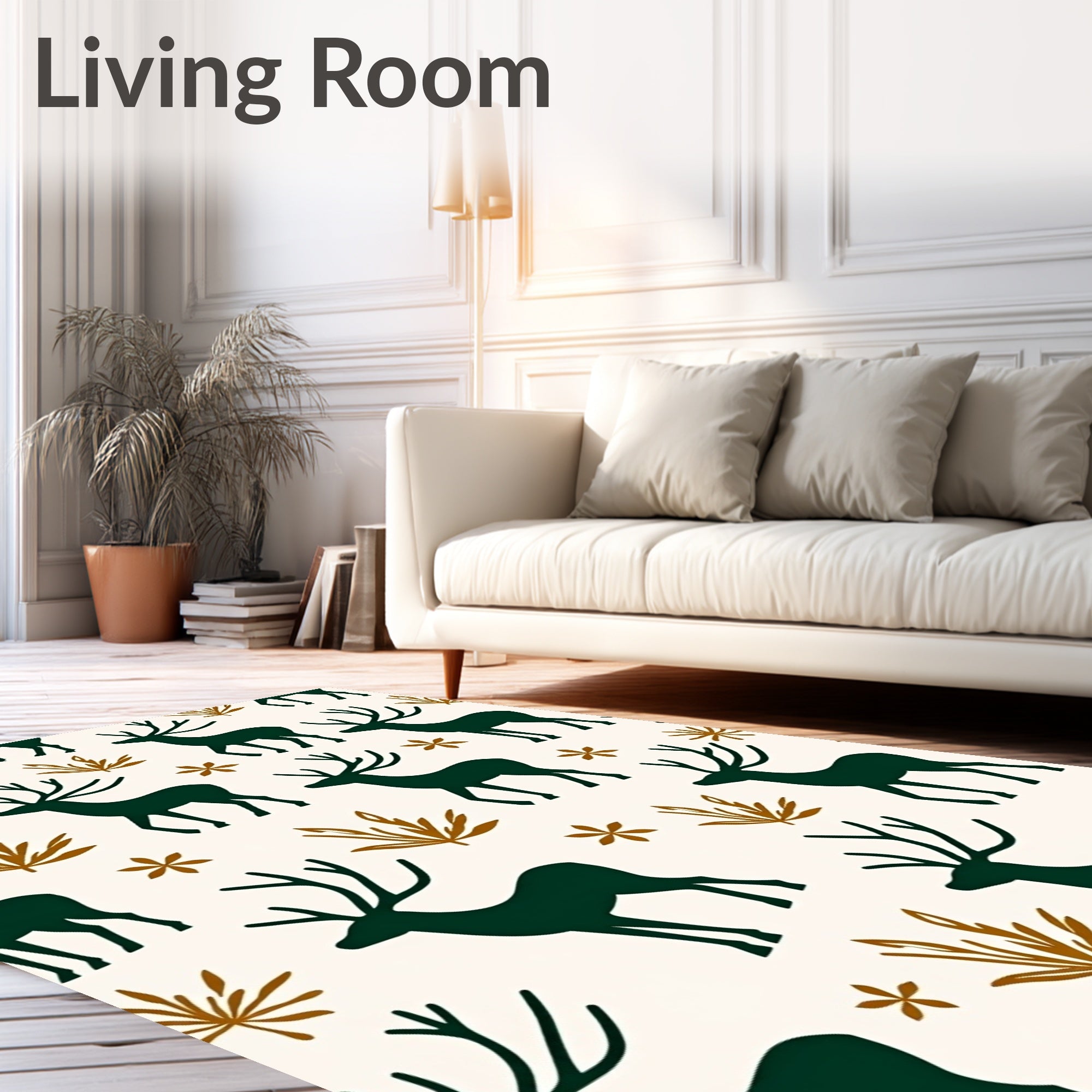 Forest Green Deer Autumn Foliage Rug