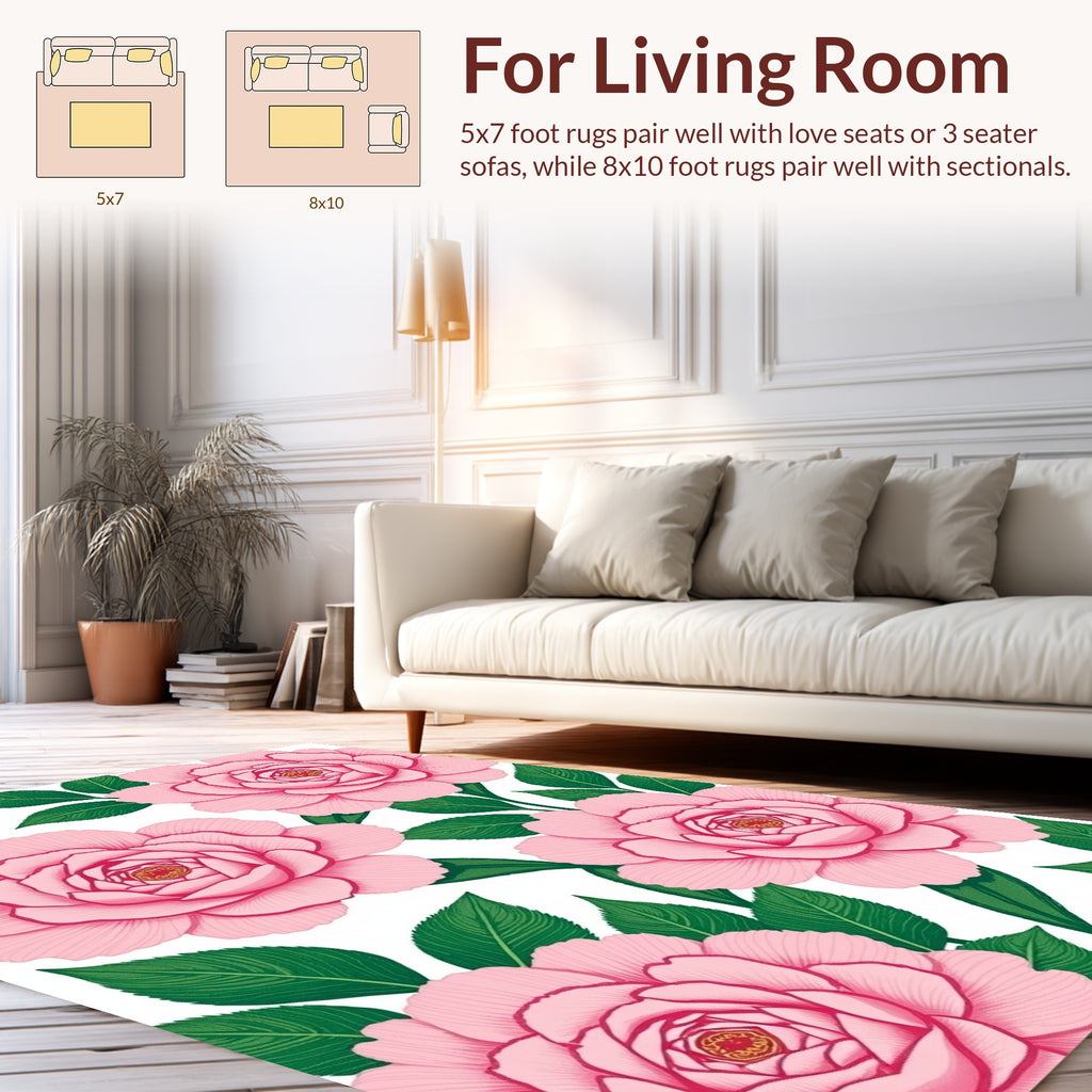 Pink Camellia Floral Pattern Rug