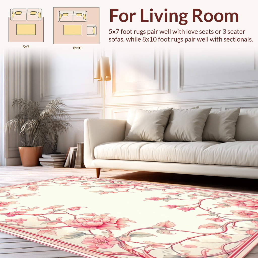 Enchanting Pink Floral Vine Design Rug