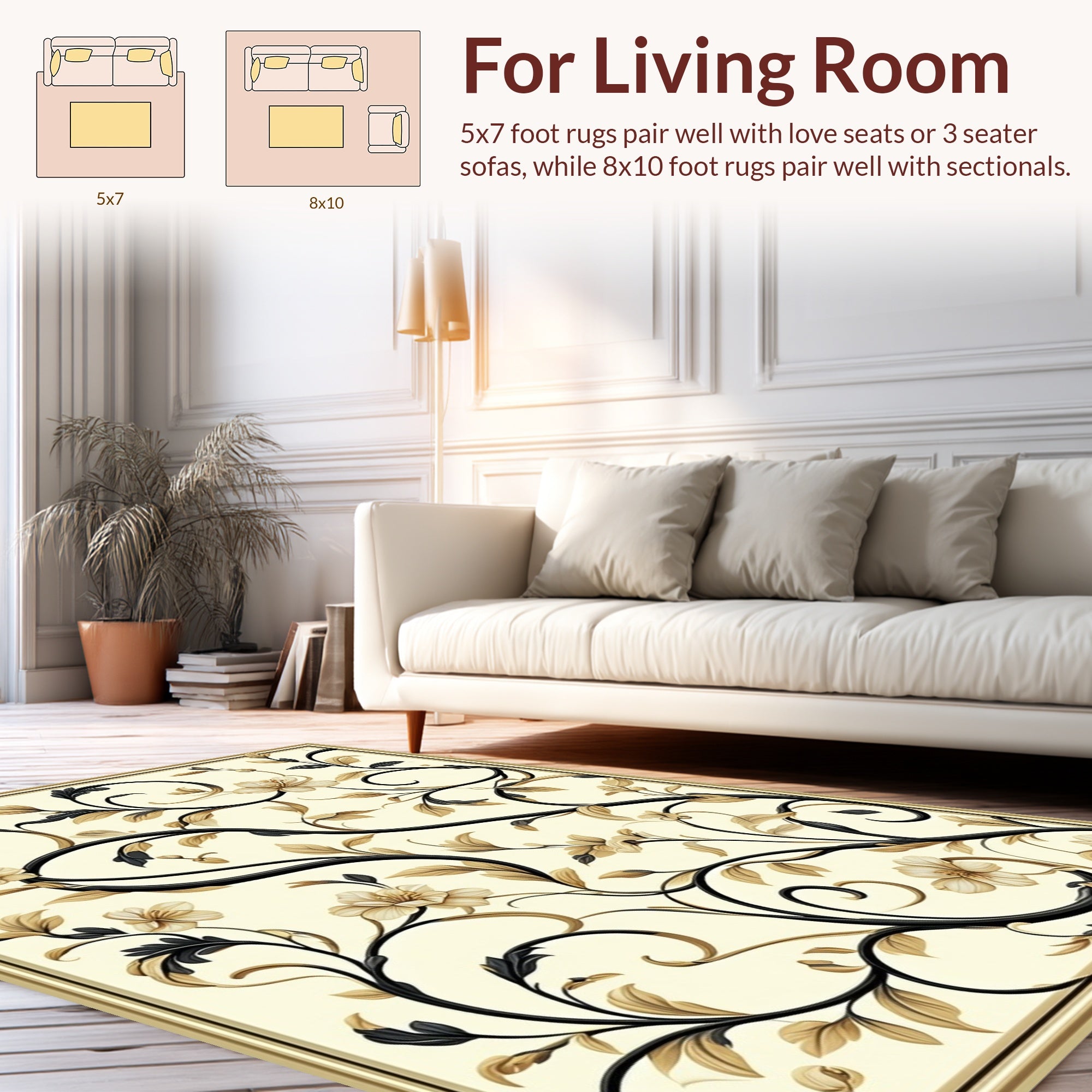Ornate Floral Vine Design Rug