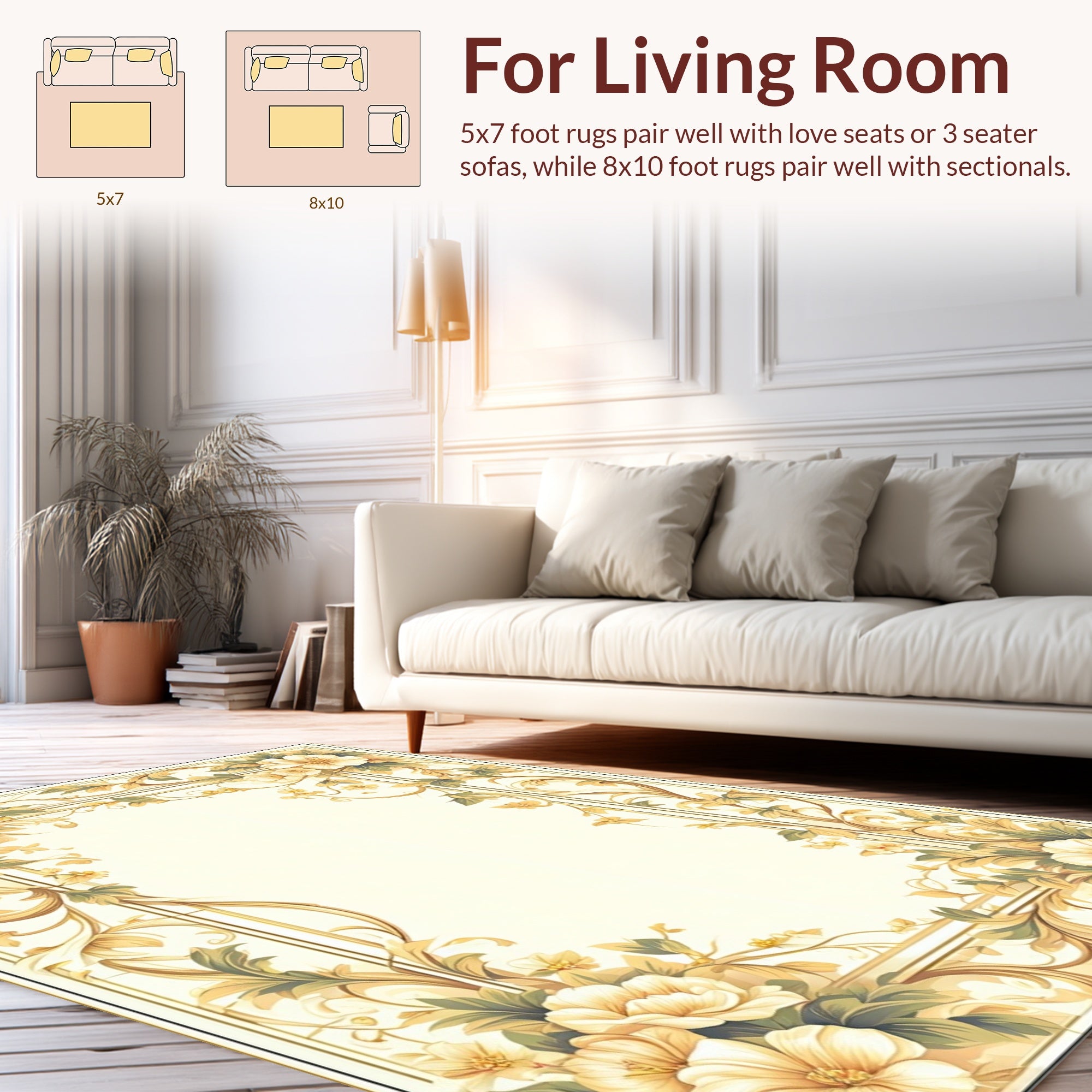 Gold Floral Scrollwork Vintage Rug