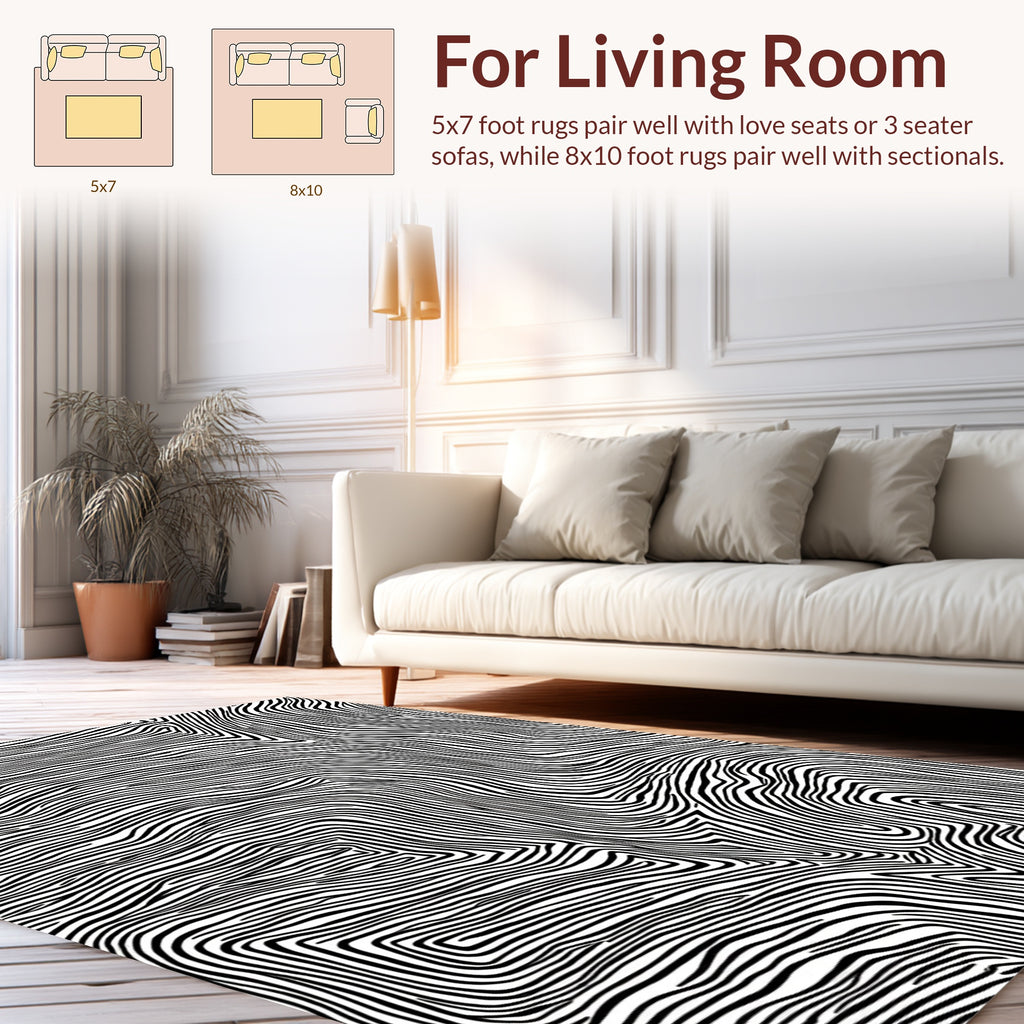 Abstract Black White Contour Pattern Rug