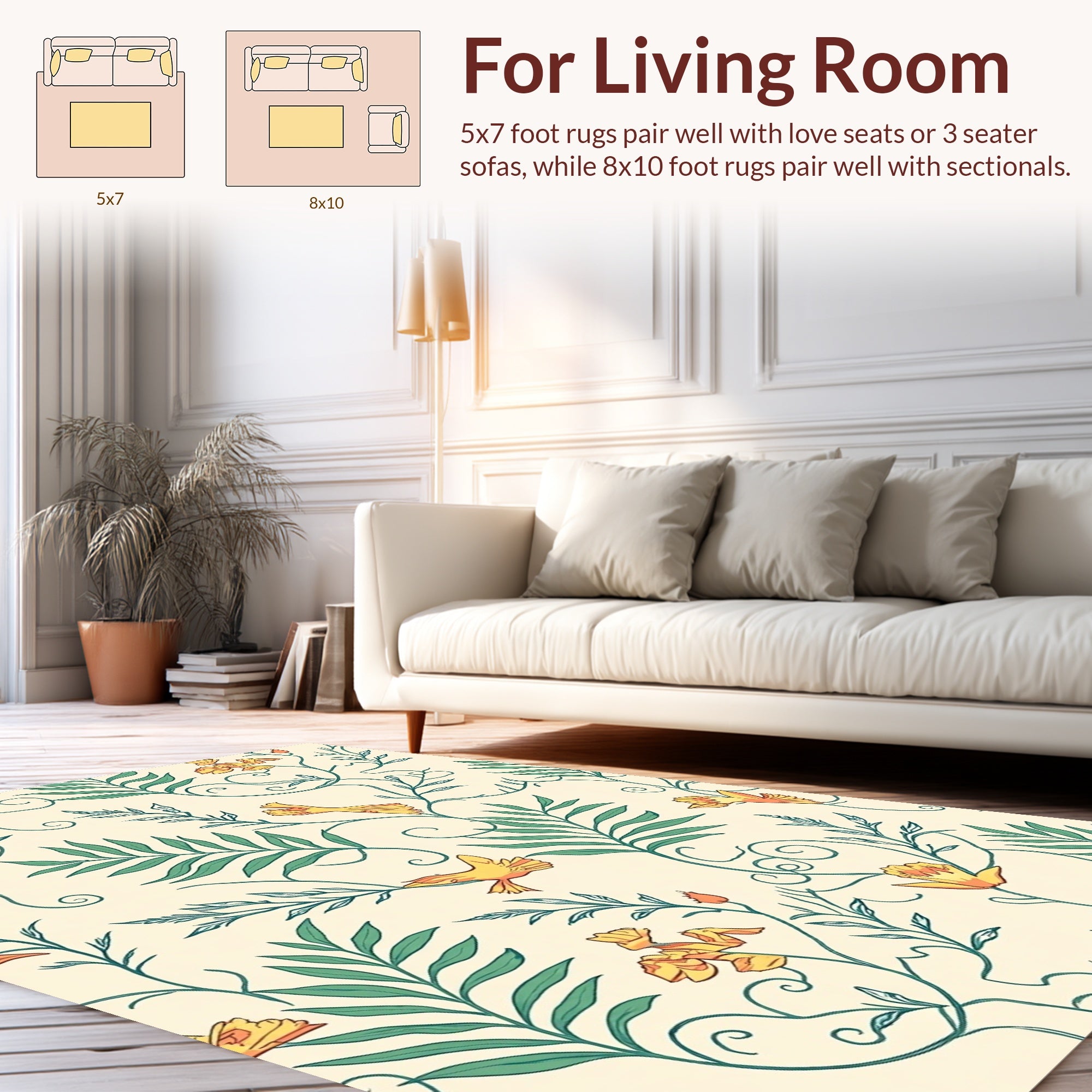 Yellow Birds Foliage Vine Pattern Rug