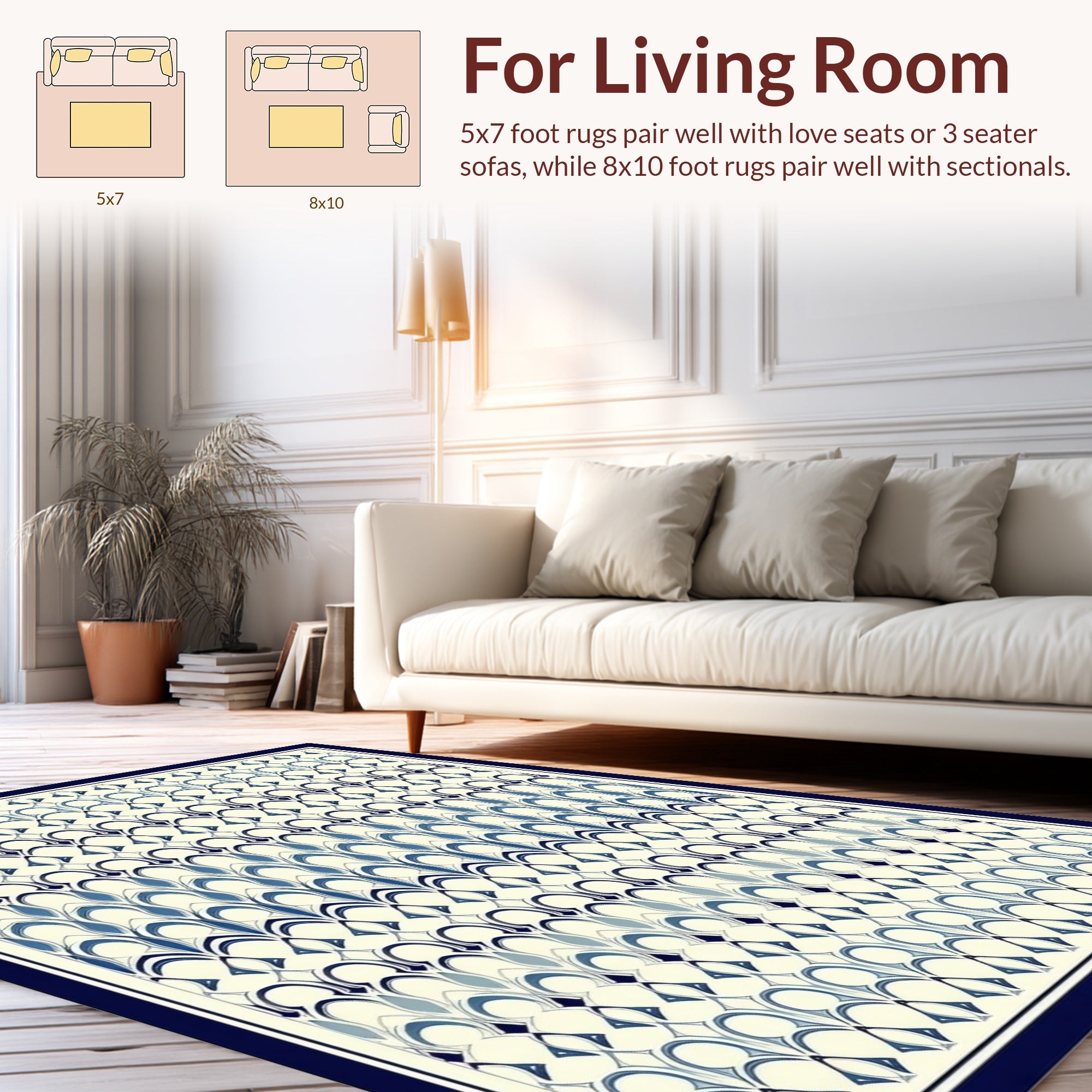 Classic Blue Repeating Arch Pattern Rug