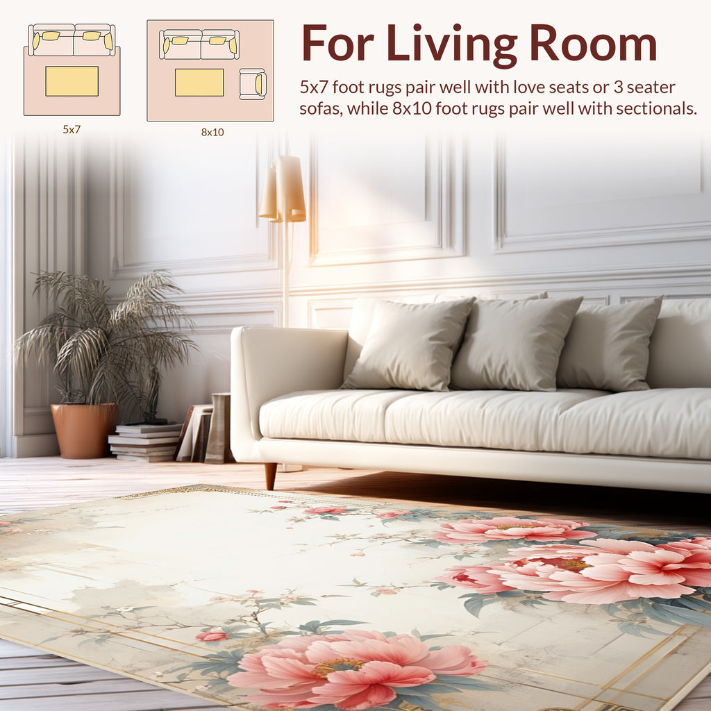 Nature Inspired Pink Peony Floral Rug