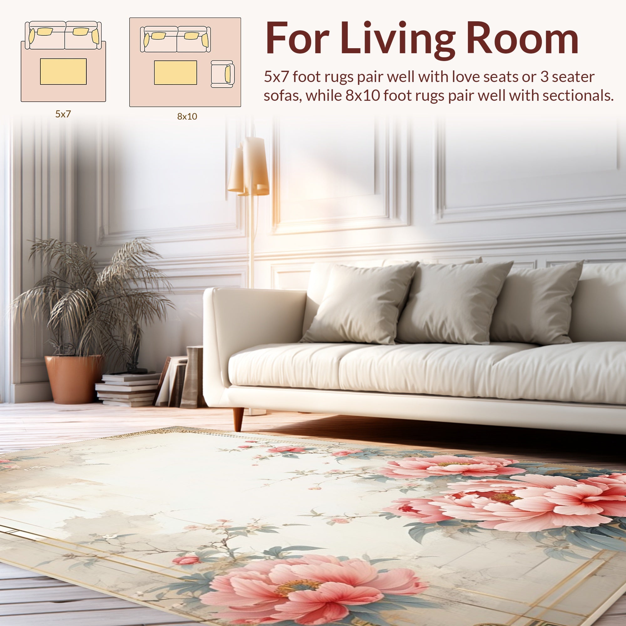 Nature Inspired Pink Peony Floral Rug