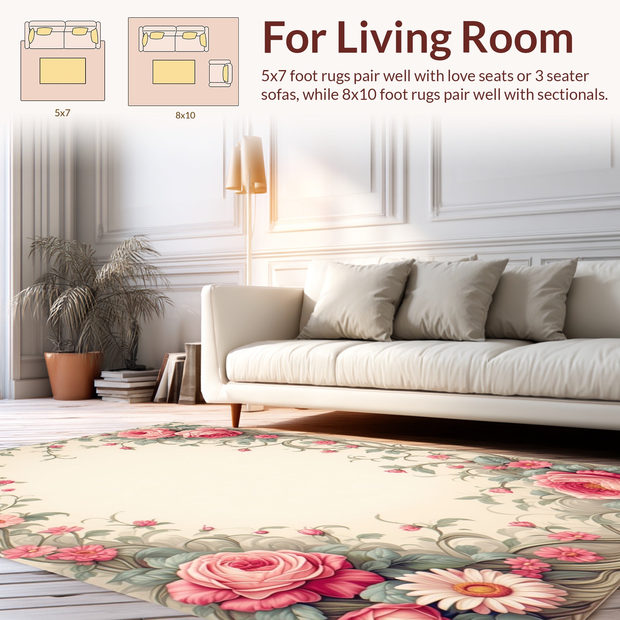 Pink Roses Floral Vine Pattern Rug