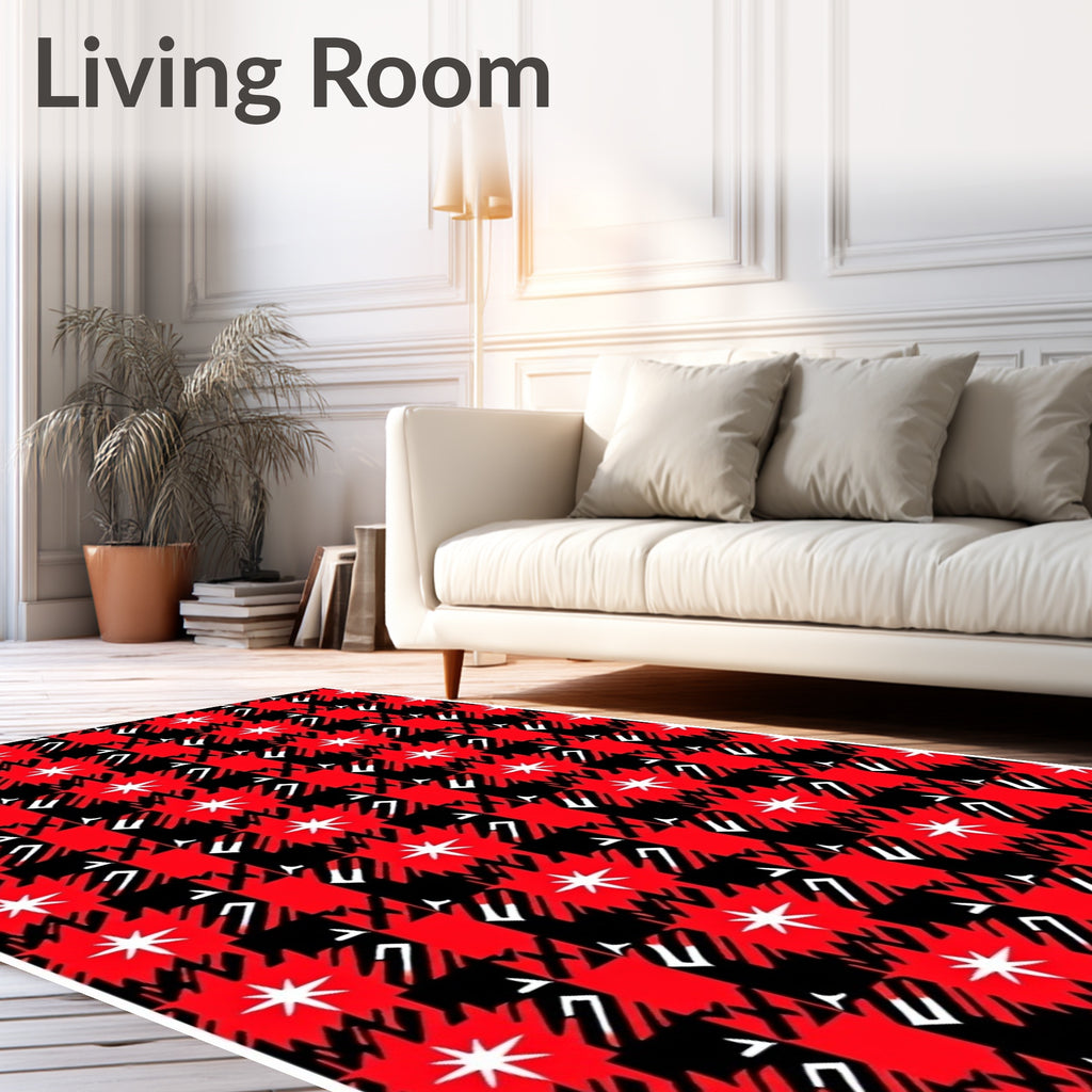 Red Black Houndstooth Starburst Rug