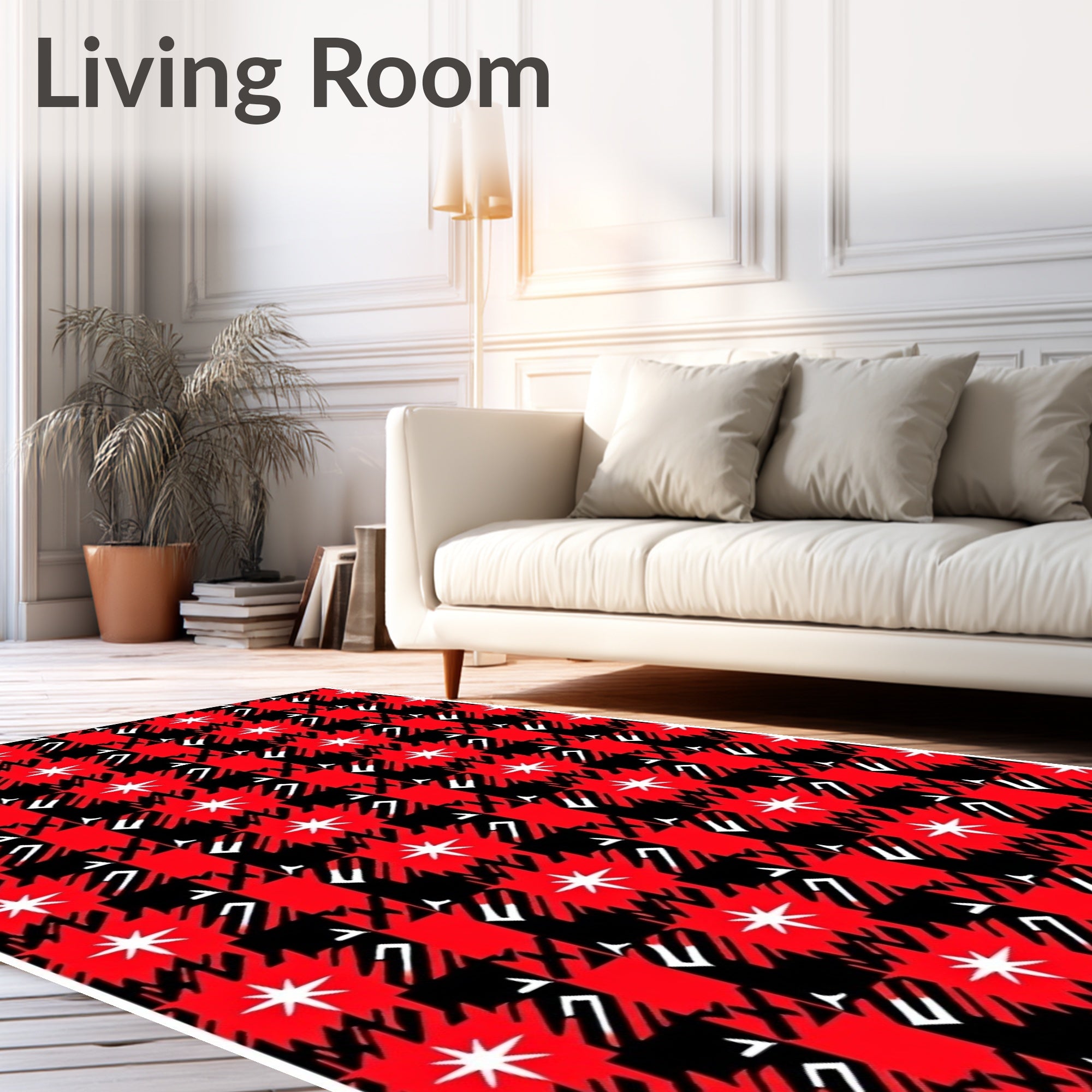 Red Black Houndstooth Starburst Rug