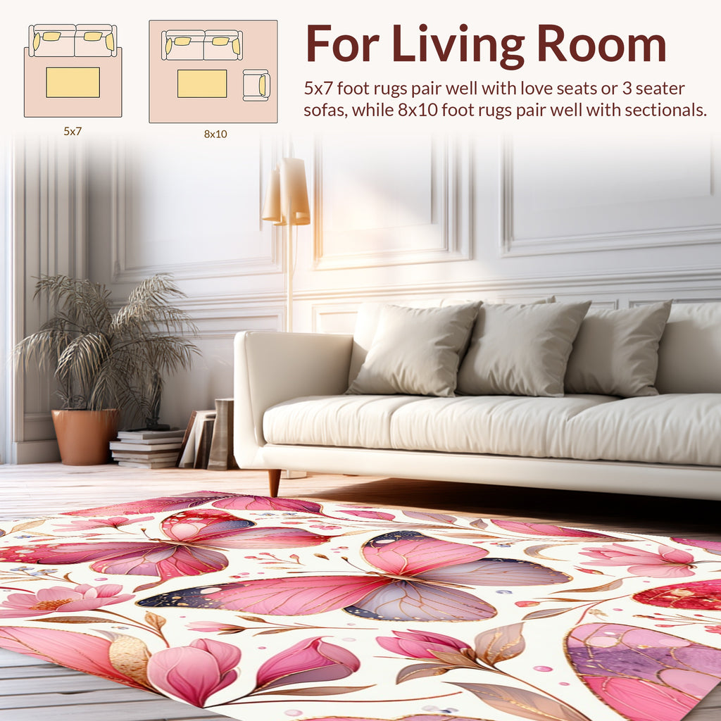 Pink Butterfly Floral Pattern Design Rug