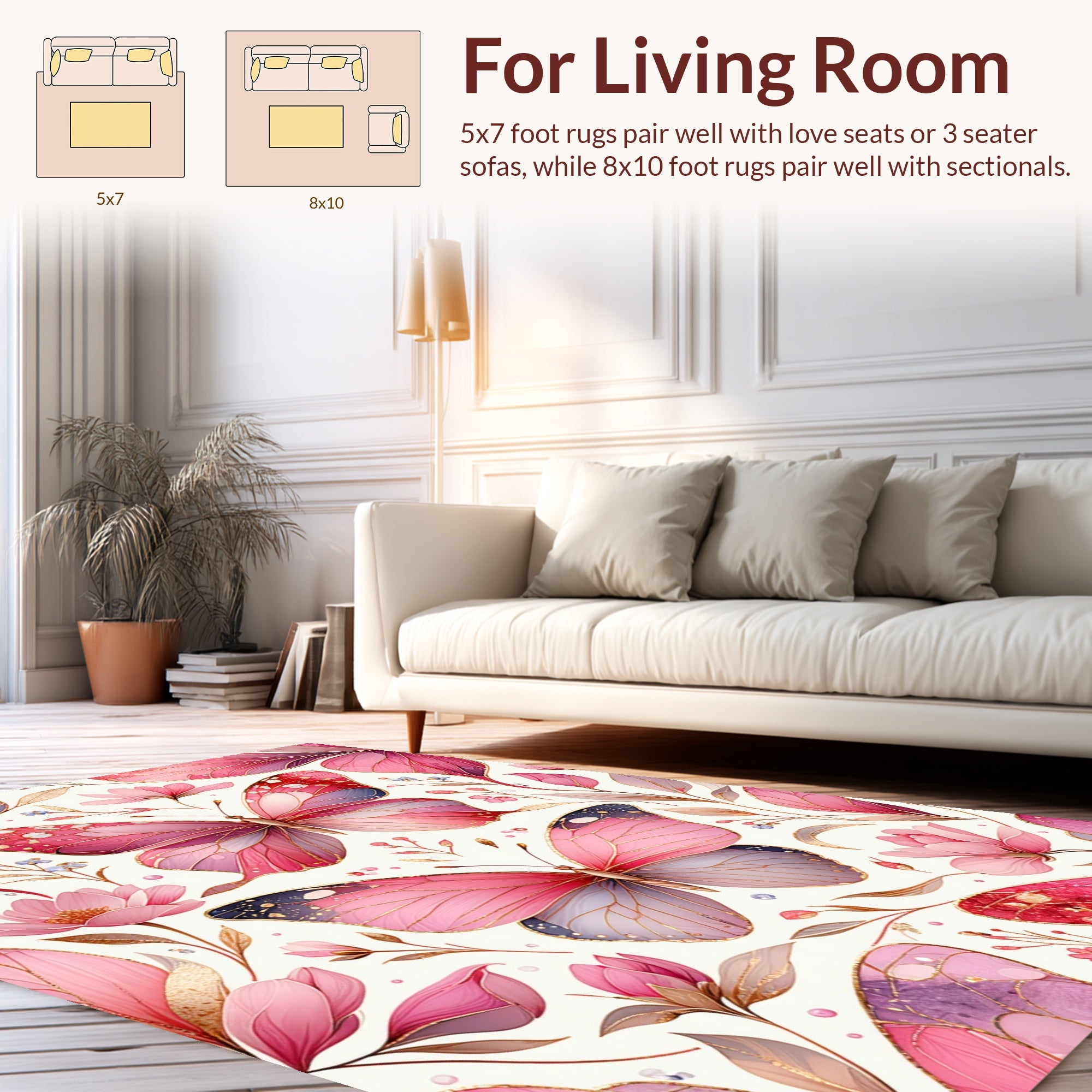 Pink Butterfly Floral Pattern Design Rug